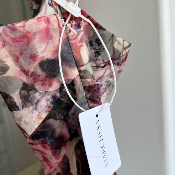 MARCHESA NOTTE One-Shoulder Tulle Dress w/ 3D Applique - Picture 11 of 13